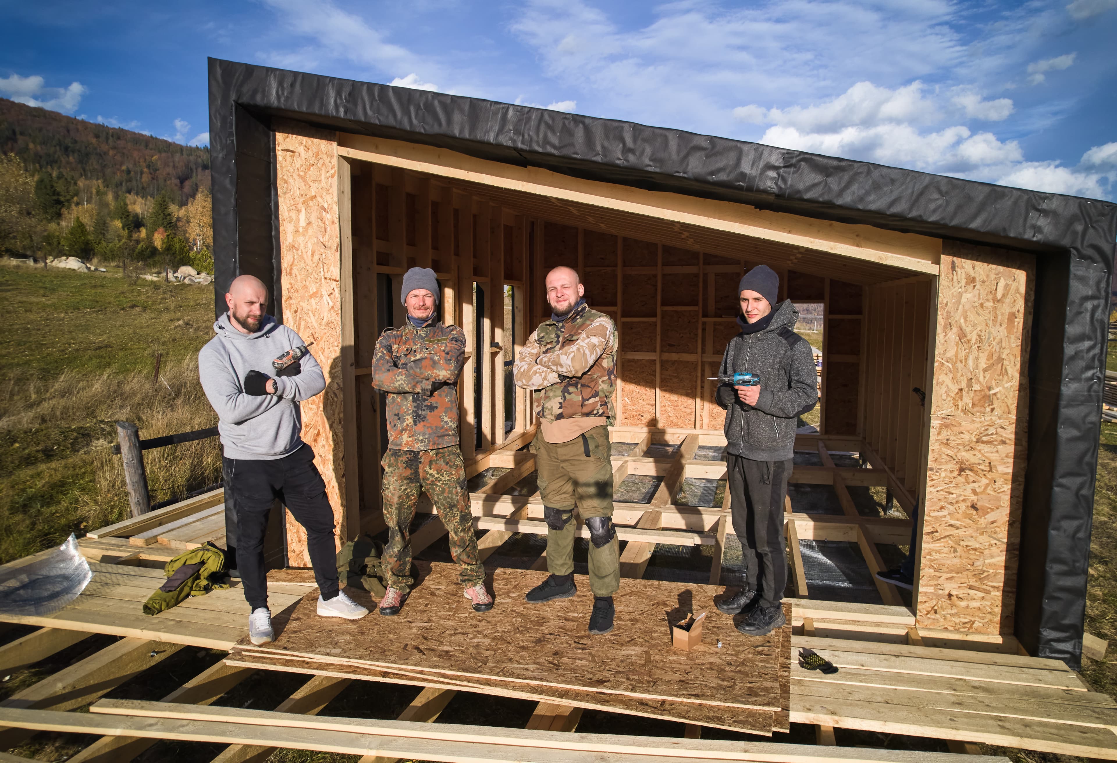 Builders on a residential construction site